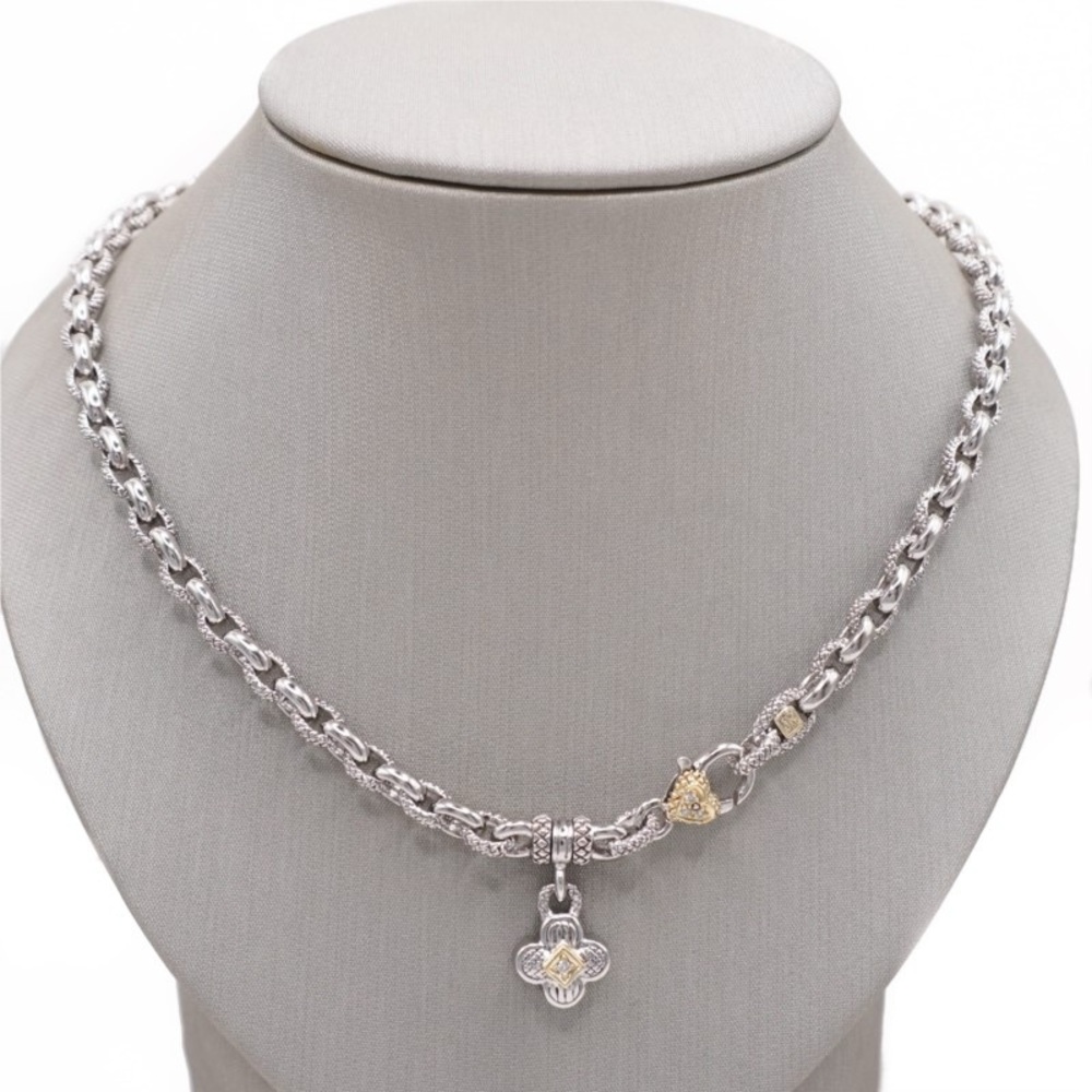 Sterling Silver, 18k Gold, Diamond, Judith Ripka Chunky Heart Necklace• Retired